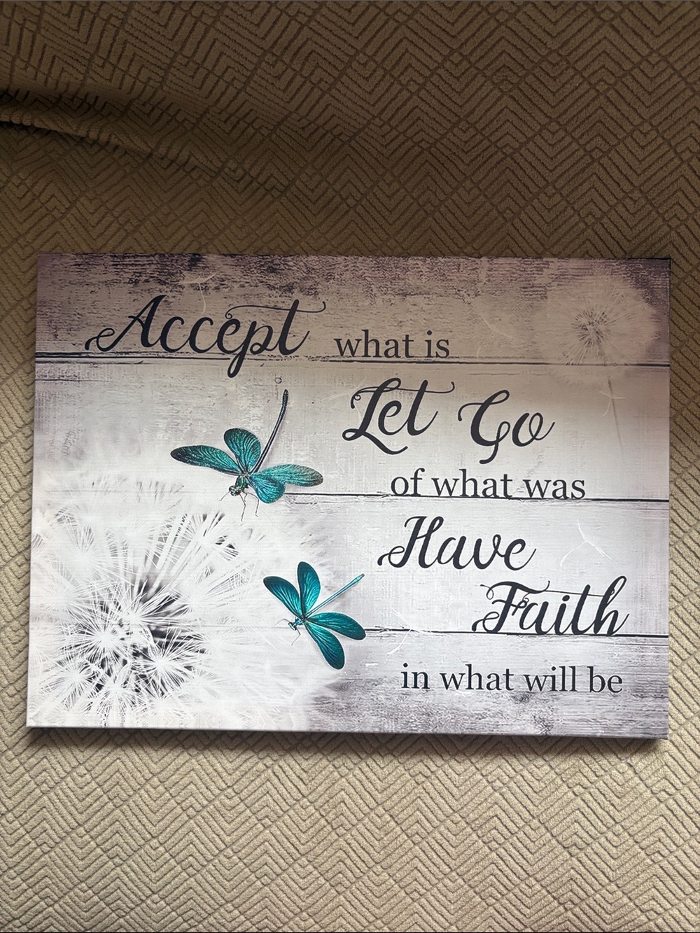 Inspirational 'Accept, Let Go, Have Faith' Teal Dragonfly Wall Art